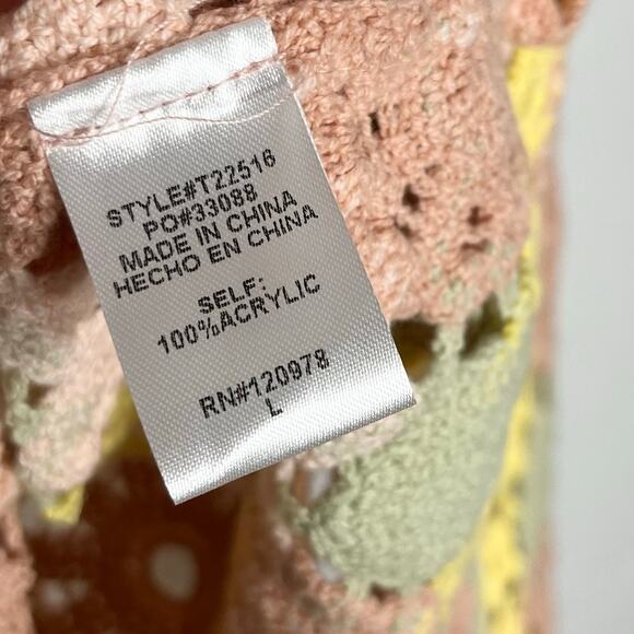 Entro Long Sleeve Crochet Sweater Womens Large Pink Floral Lace Boho Cottage - Picture 10 of 11